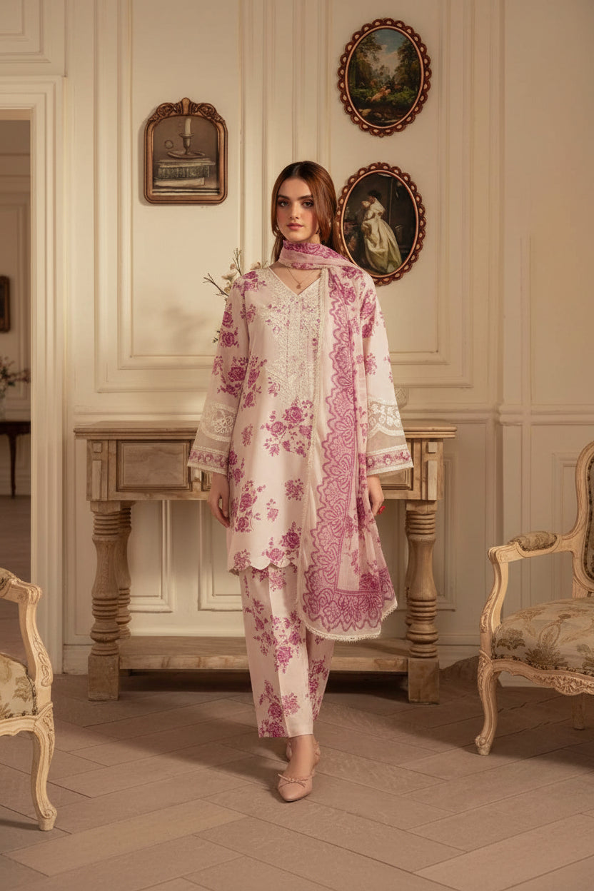 3PIECE Embroidered Summer Suit