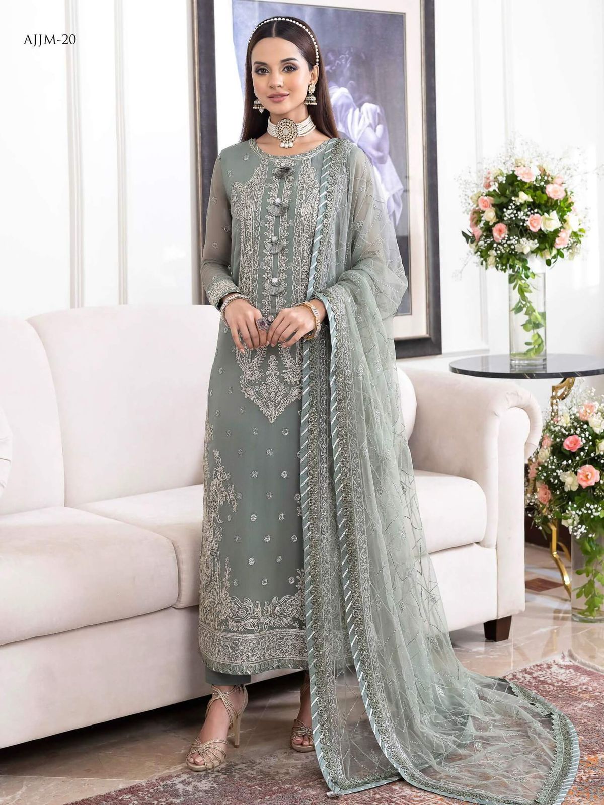 Asim Jofa Jhilmil Luxury Chiffon 3PC Suit in Two Different Colors Heavy Spangle Embroidered Ensemble