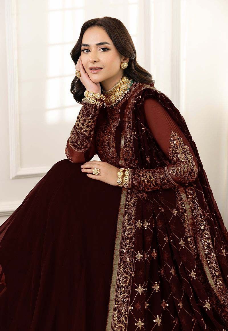 Asim Jofa Luxury Chiffon Frock 3PC Frock in Two Different Colours- Heavy Sequence Embroidered Ensemble