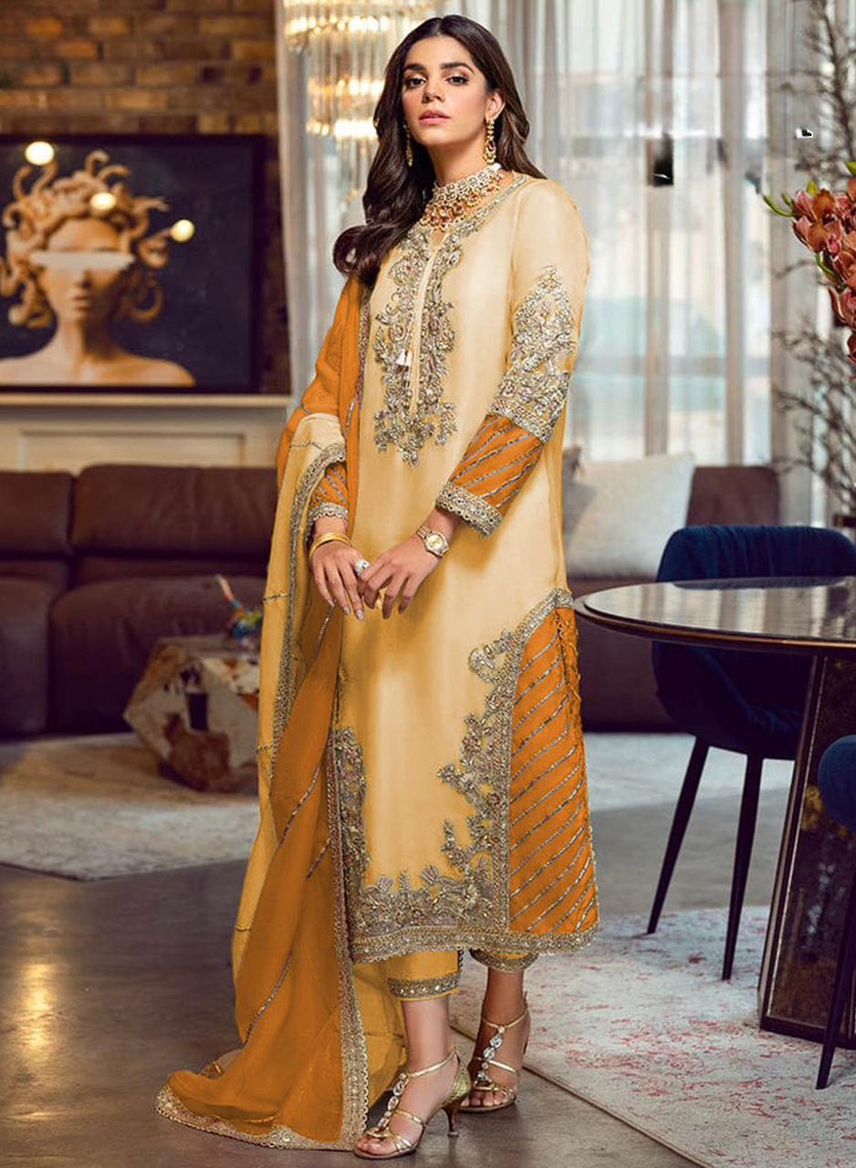 3PIECE Luxury Embroidered With Organza Dupatta