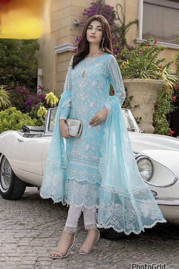 Azure Luxury Organza 3PC Suit in Two Different Colors- Thread & Sequins Embroidered Ensemble