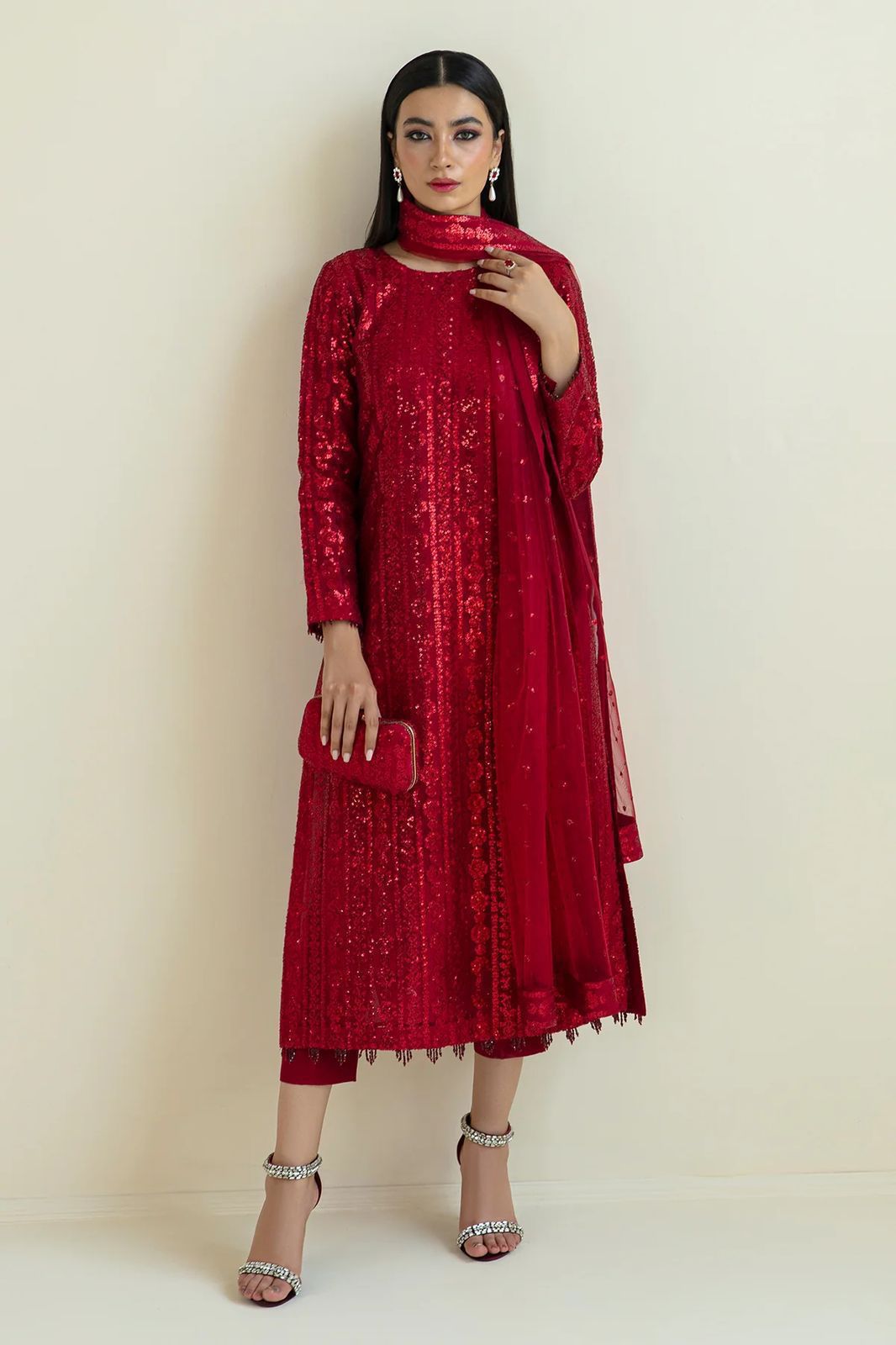 Baroque Premium Chiffon Ensemble - Heavy Sequence Embroidered 3PC Luxury Suit in Two Different Colours