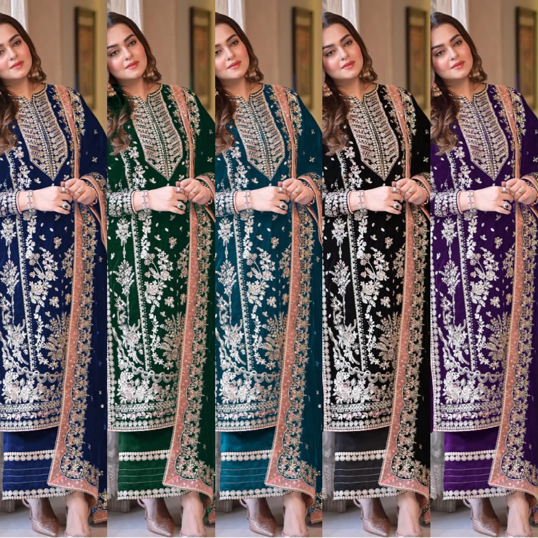 Aneela’s Luxury Embroidered Chiffon Wedding Ensemble - Sequin & Adda Work 3PC Suit in Different colours