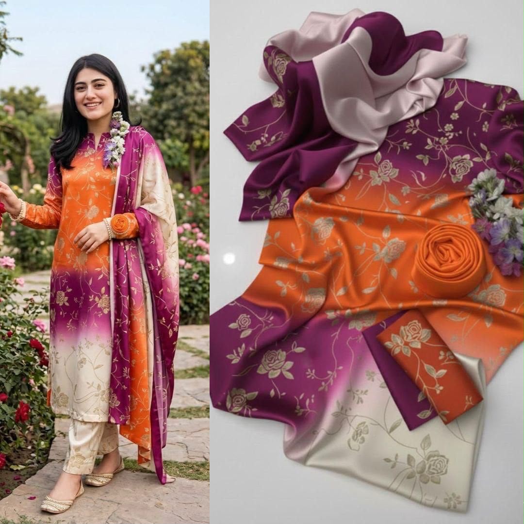 Premium Tie-N-Die Digital Printed 3PC Shamooz Silk Suit