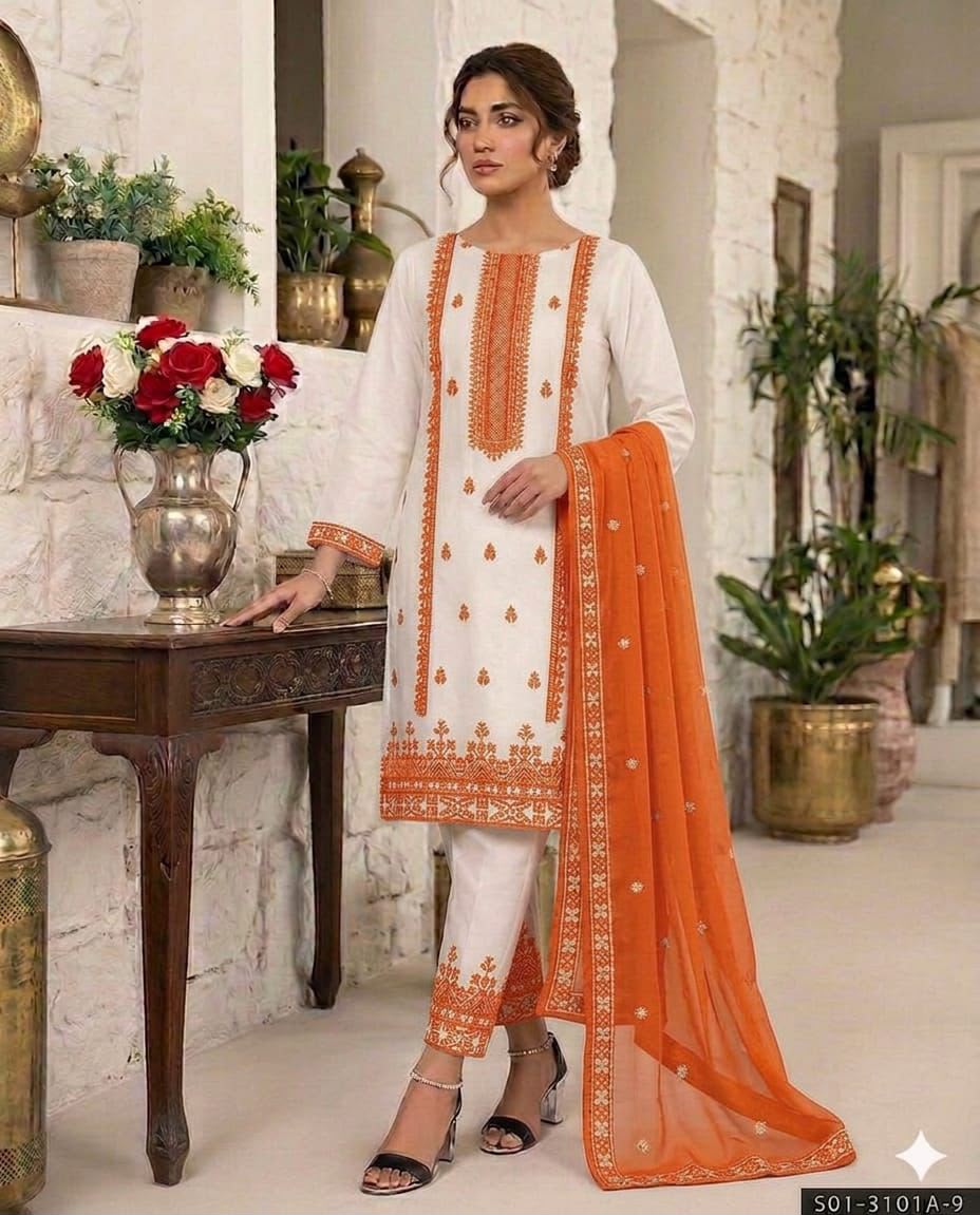 3PIECE Luxury Embroidered Cotton Collection with Chiffon embroidered duppatta