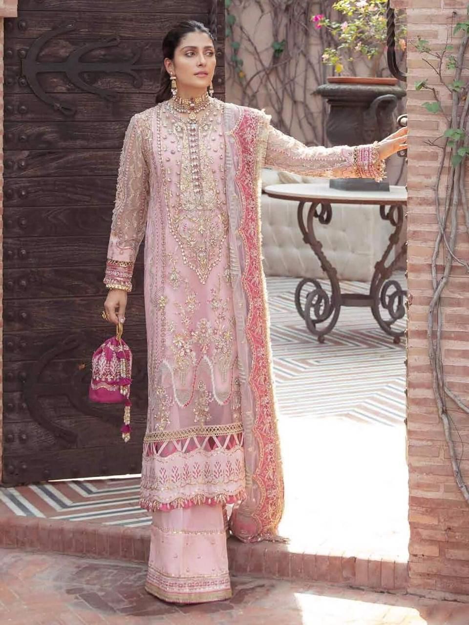 Afrozeh Premium Organza Ensemble - Heavily Embroidered 3PC Luxury Suit