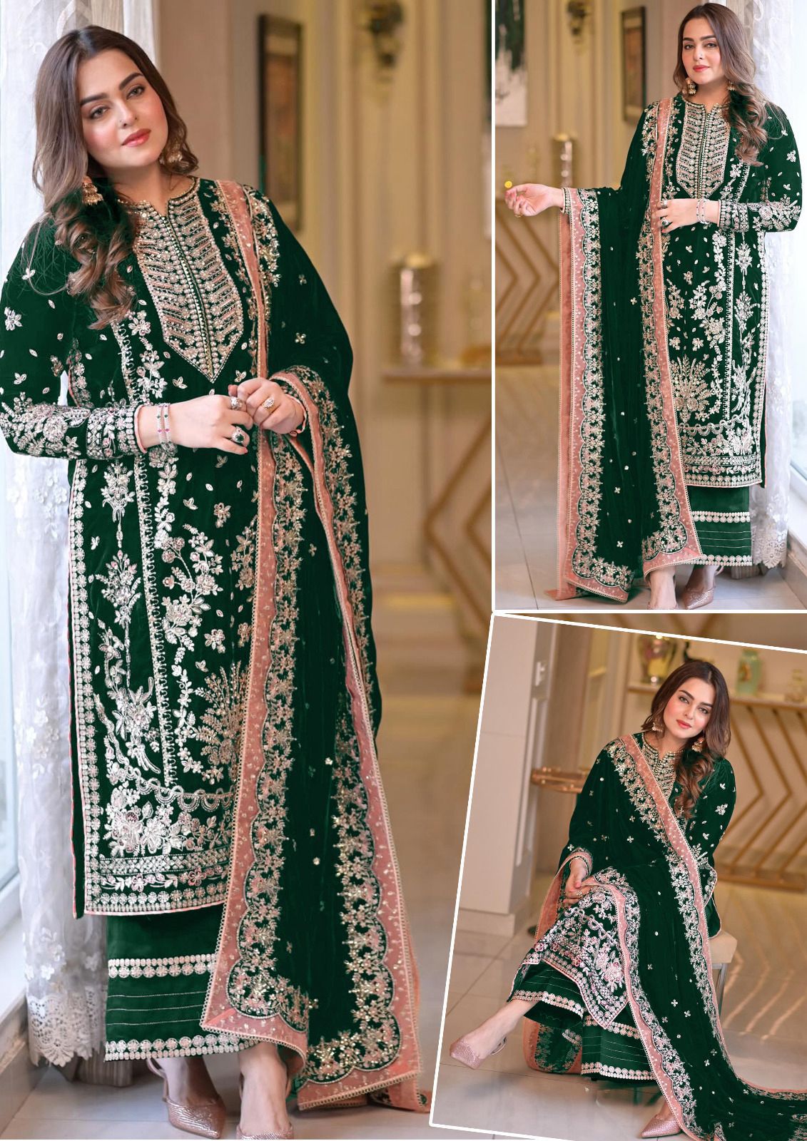 Aneela’s Luxury Embroidered Chiffon Wedding Ensemble - Sequin & Adda Work 3PC Suit in Different colours