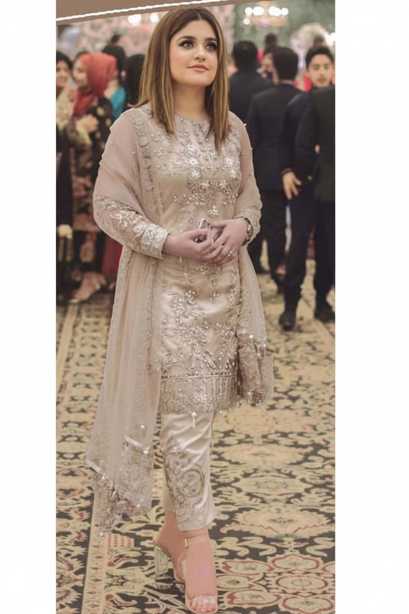 Gulaal Luxury Net 3PC Ensemble - Handwork & Heavy Sequence Embroidered Wedding Suit