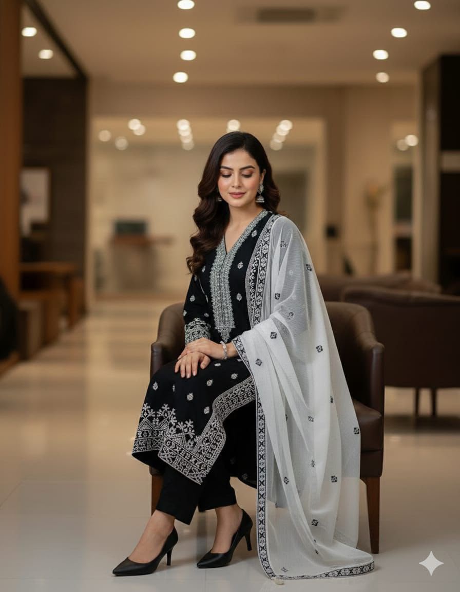 3PIECE Luxury Embroidered Cotton Collection with Chiffon embroidered duppatta