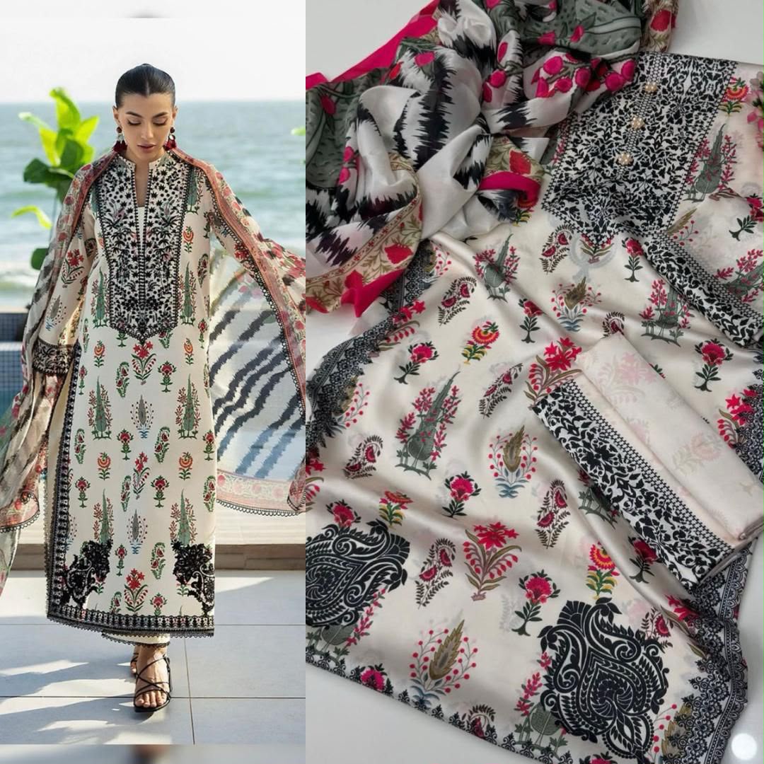 Premium Tie-N-Die Digital Printed 3PC Shamooz Silk Suit