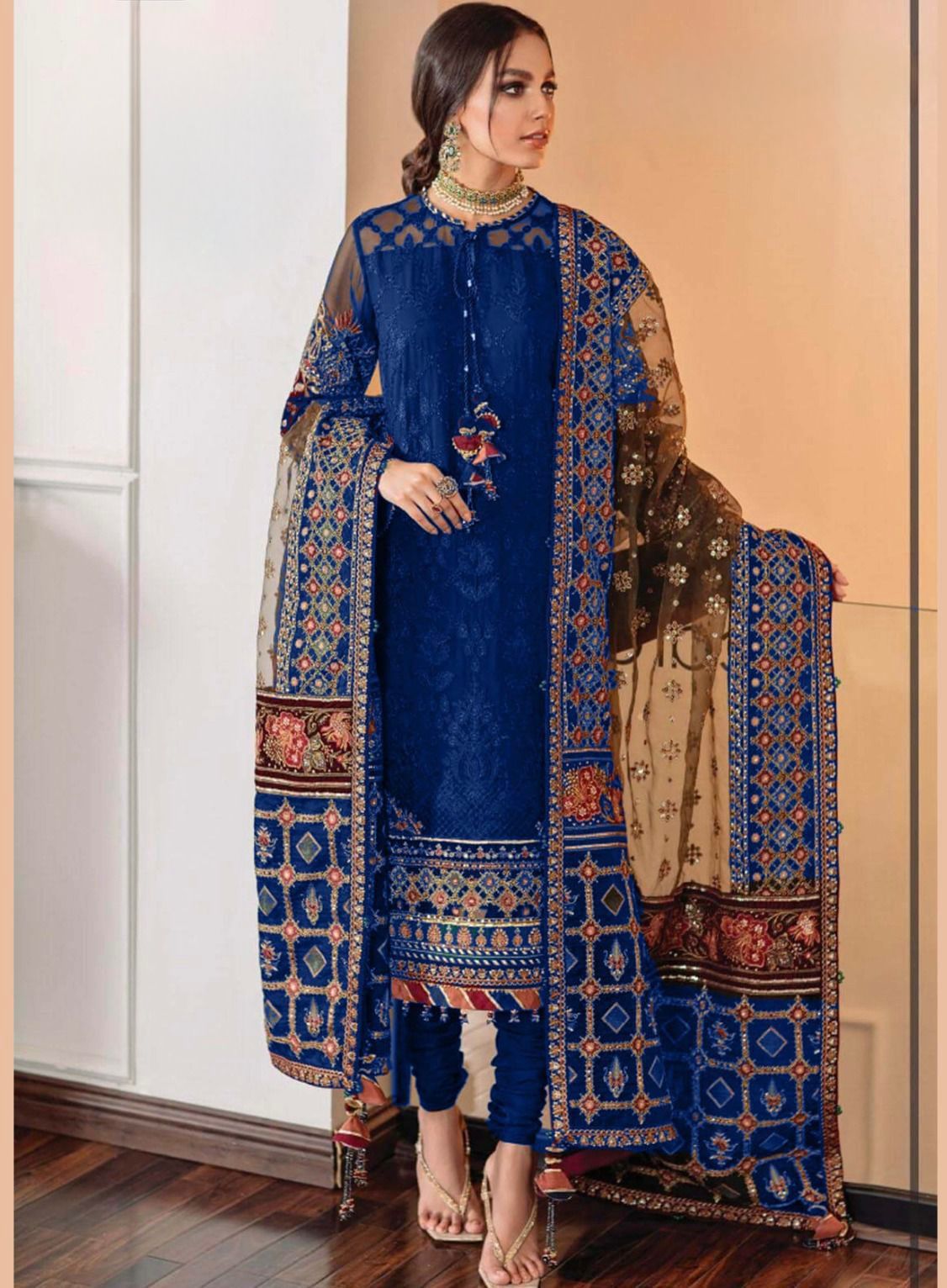 3PIECE Luxury Embroidered Sequins with Organza Dupatta