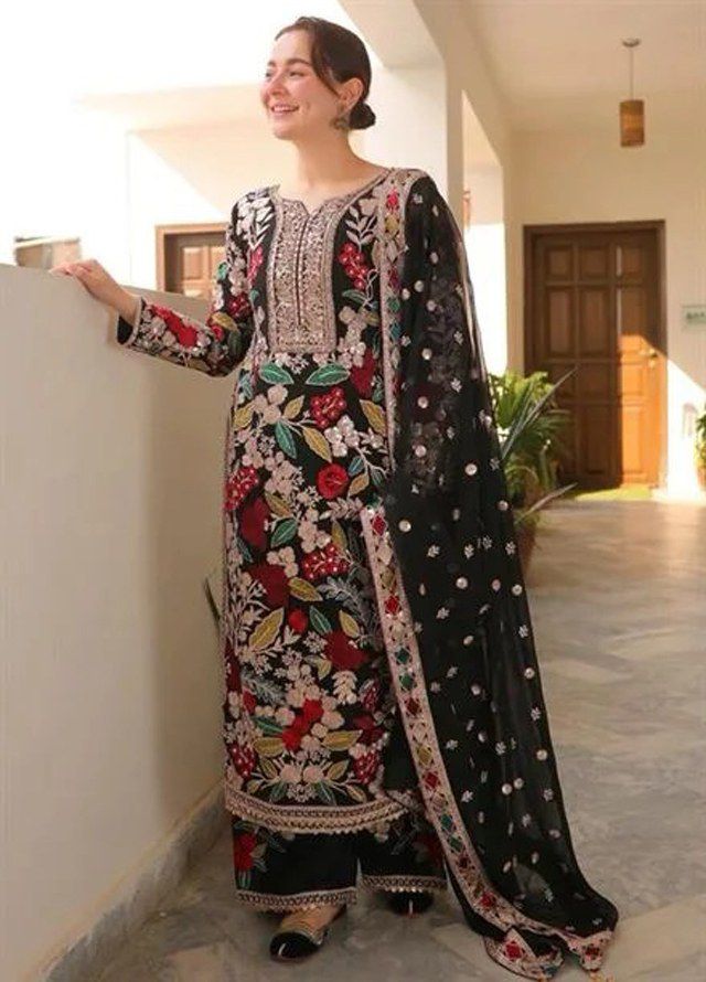 Rangrasiya Premium Chiffon 3PC Suit - Heavy Floral Embroidered Formal Ensemble
