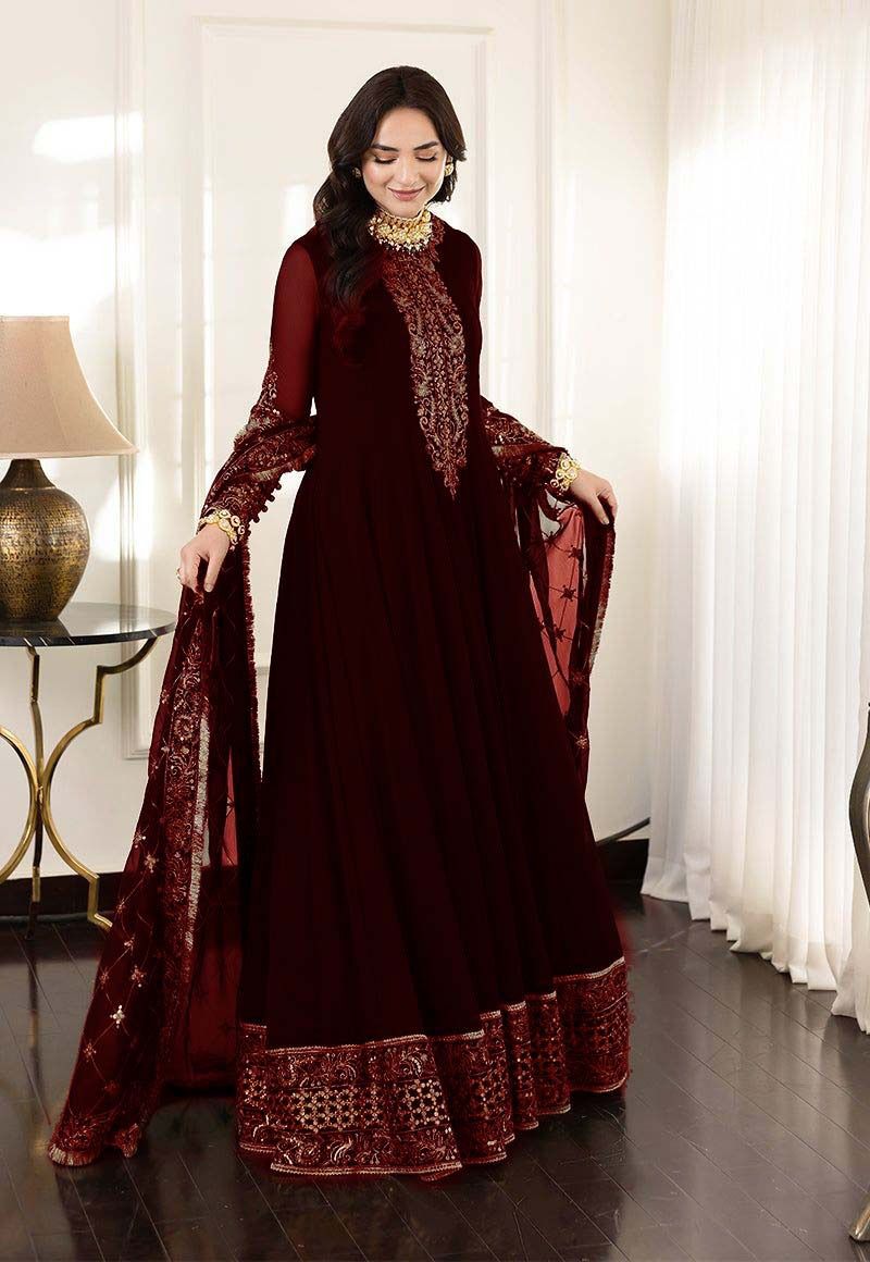 Asim Jofa Luxury Chiffon Frock 3PC Frock in Two Different Colours- Heavy Sequence Embroidered Ensemble