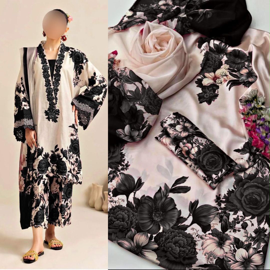 3PIECE Luxury Digtal printed Shamoz Silk