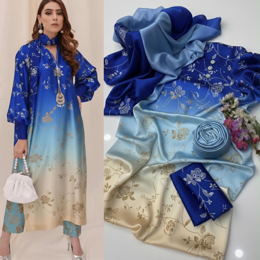 3PIECE Luxury Digtal printed Shamoz Silk